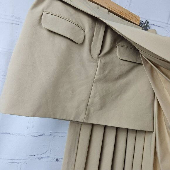 Zara Deconstructed Box Pleat Camel Color Skirt Short Long Pleated Womens XS - Picture 2 of 14
